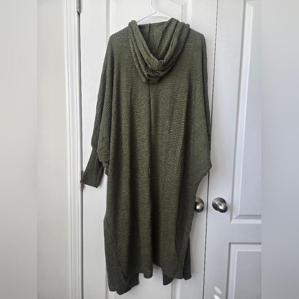 Dear Scarlett Olive Green Open-Front Hooded Long Cardigan Duster Size Small NWT - Picture 2 of 4